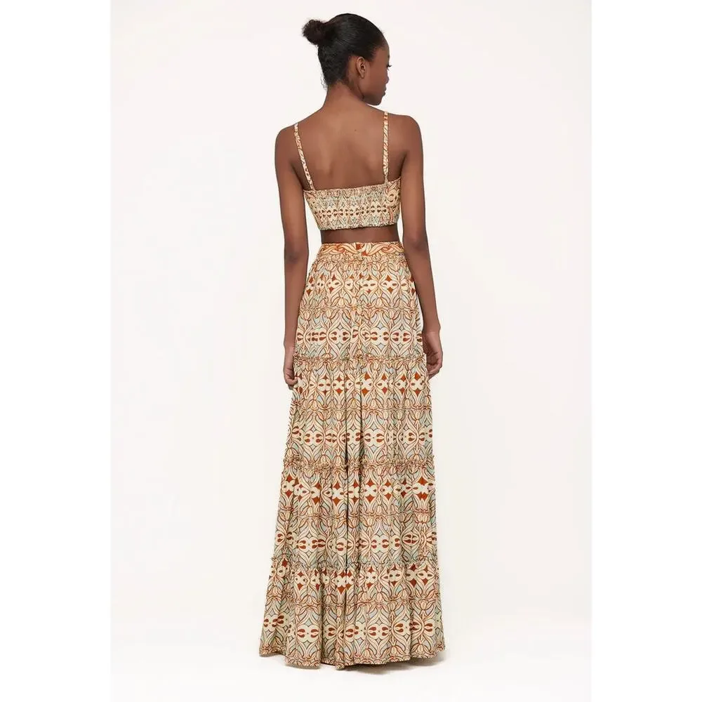 Agua by Agua Bendita NWT Calados Skirt Crop Top Set Large Macadamia Acara - Picture 7 of 16